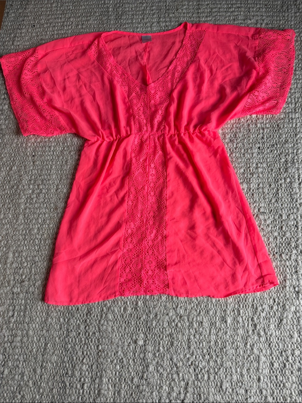 Xhilaration Neon Pink Crochet-Trim Swim Coverup